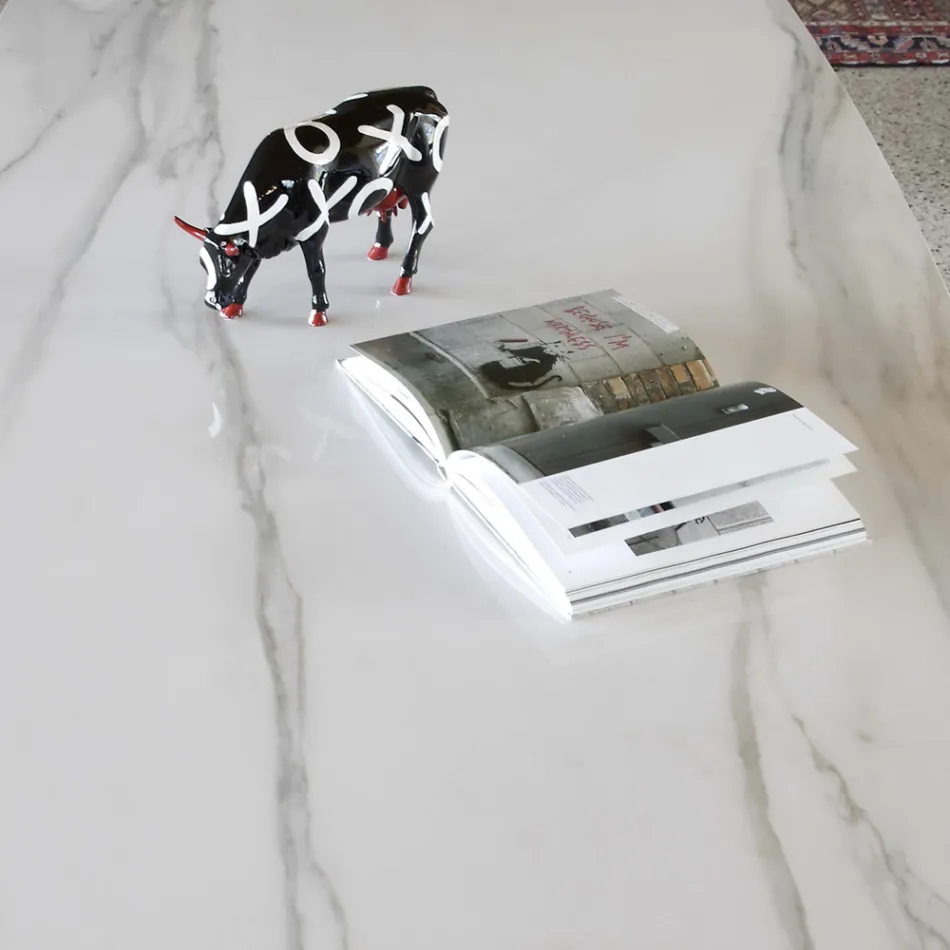 Elliptische eettafel in keramiek en aluminium - Yamir Viadurini