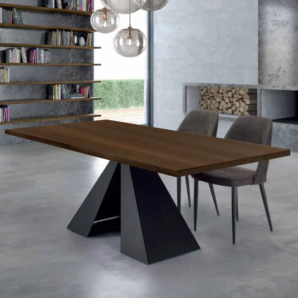 Gefineerde eettafel met stalen onderstel Made in Italy - Dalmatian Viadurini