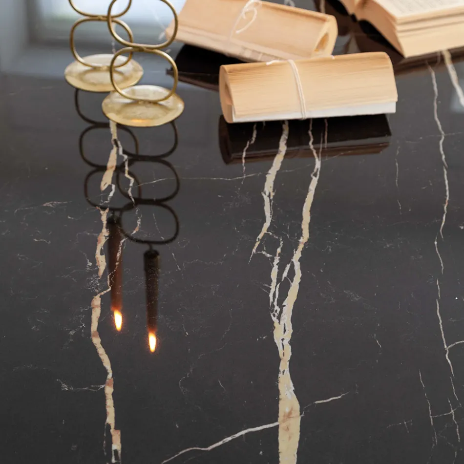 Eettafel in Florim Thunder Night gepolijst keramiek en staal - Medunotav Viadurini