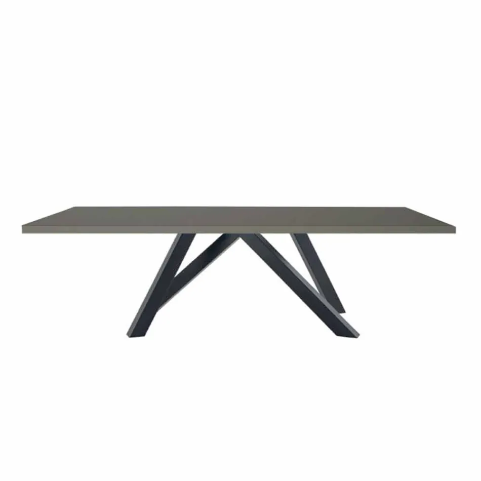 Eettafel in grijze Fenix en gelakt staal Made in Italy - Settimmio Viadurini