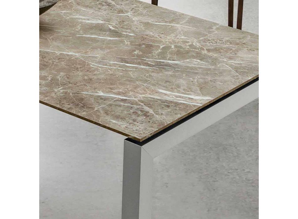 Eettafel in Hpl-marmer en aluminiumeffect Made in Italy - Monolith Viadurini
