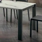 Eettafel in Hpl-marmereffect en gelakt metaal Made in Italy - Jupiter Viadurini