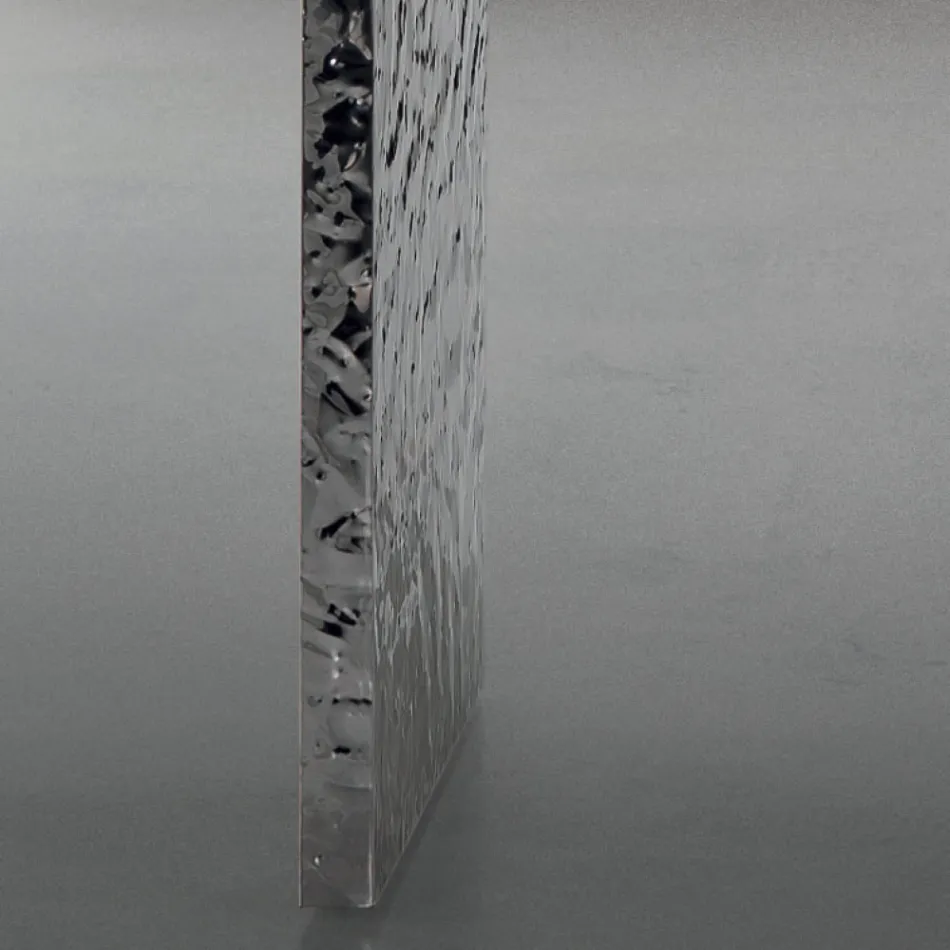 Eettafel van fineer en gehamerd staal Made in Italy - Strappo Viadurini