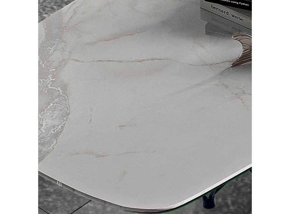 Eettafel in Hypermarble en staal Gemaakt in Italië, hoge kwaliteit - Ezzellino Viadurini