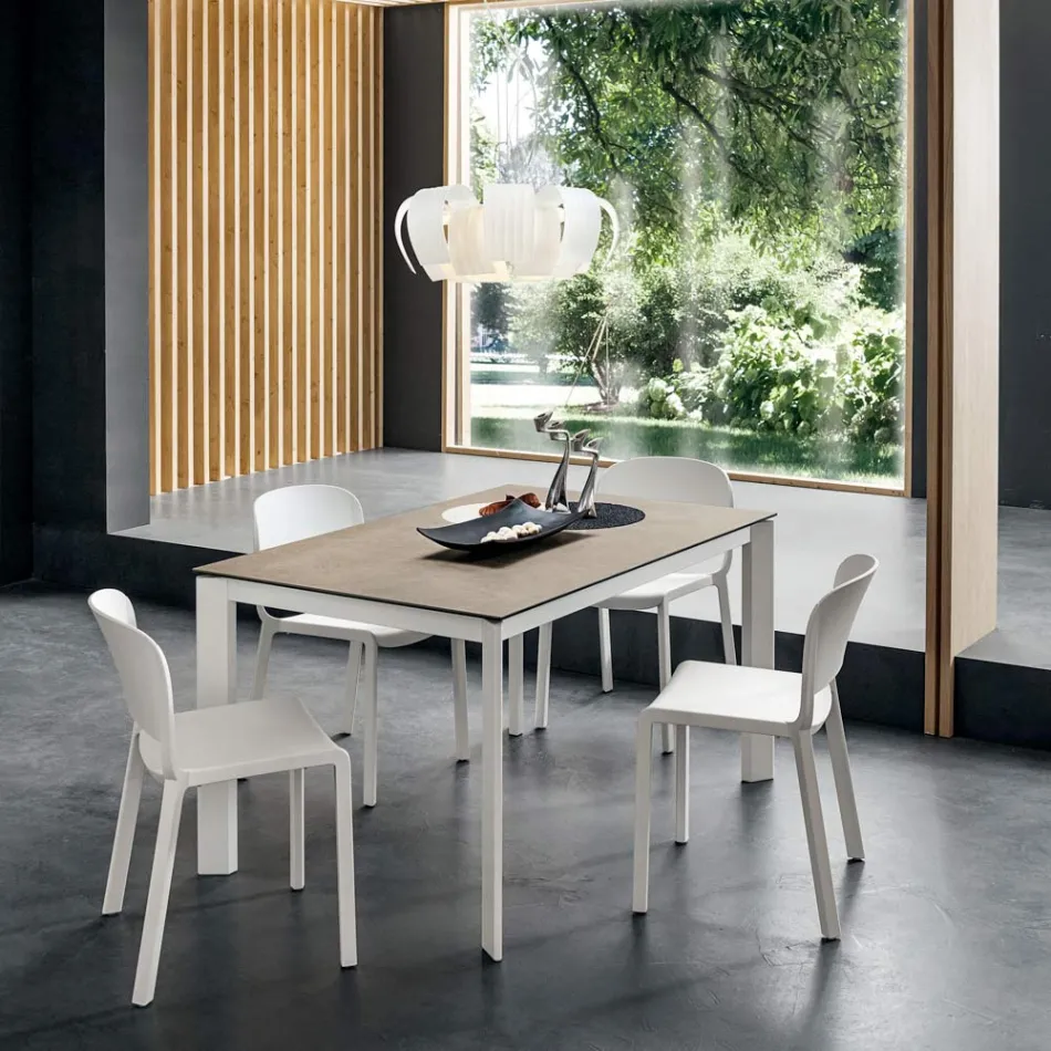 Eettafel in Laminam met aluminium structuur Made in Italy - Beieren Viadurini