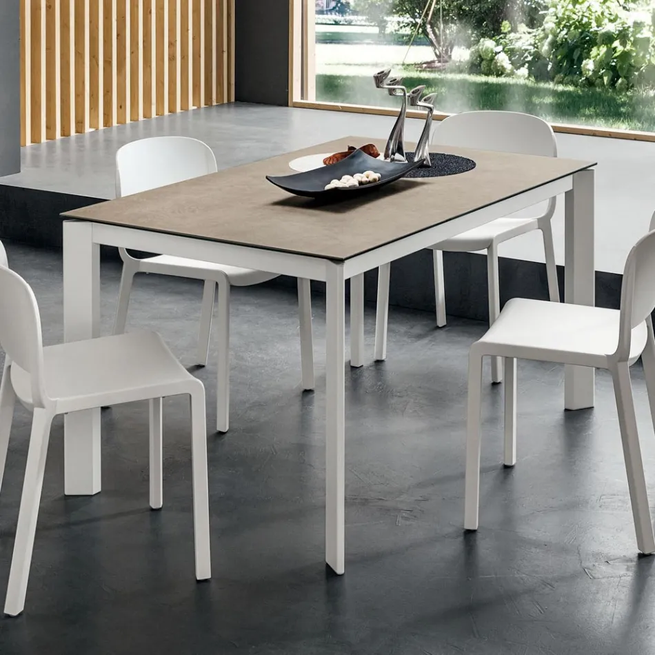 Eettafel in Laminam met aluminium structuur Made in Italy - Beieren Viadurini