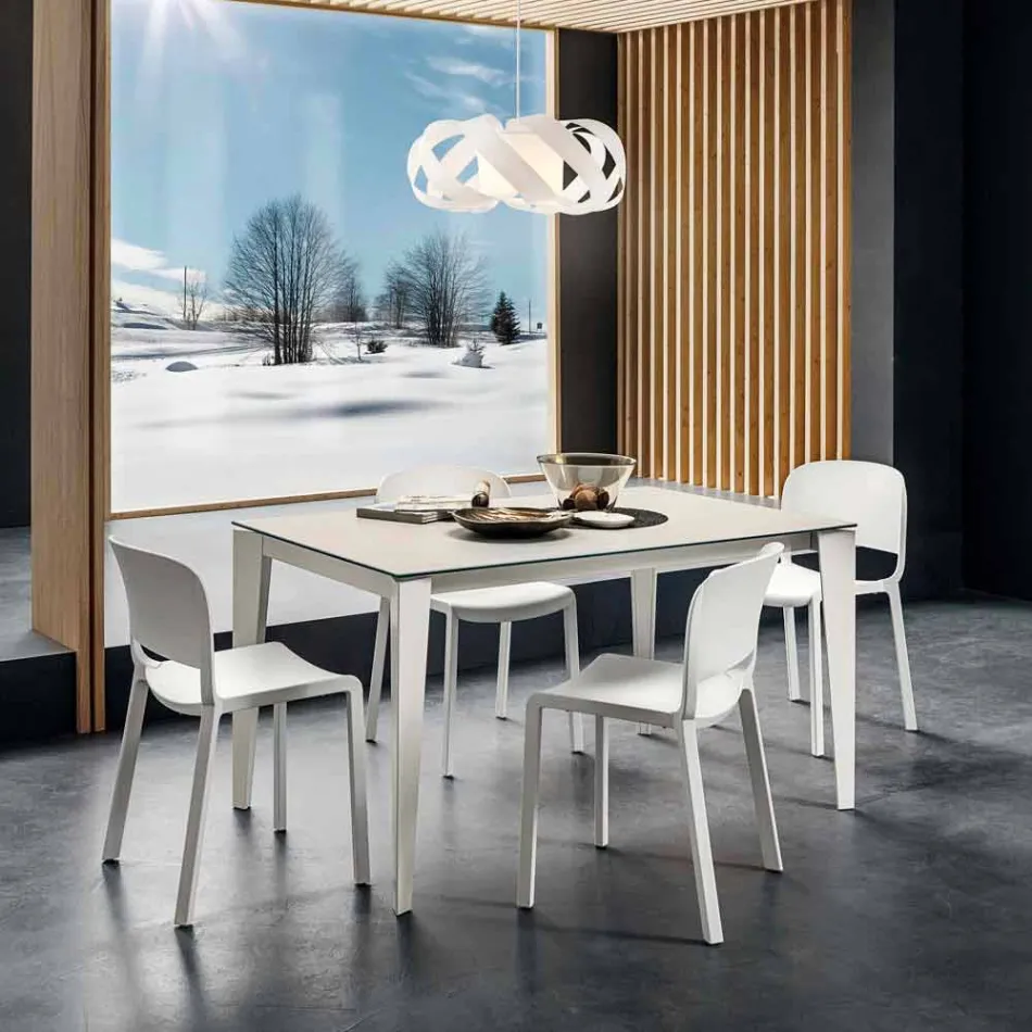 Eettafel in Laminam en gelakt metaal Made in Italy - Efisto Viadurini