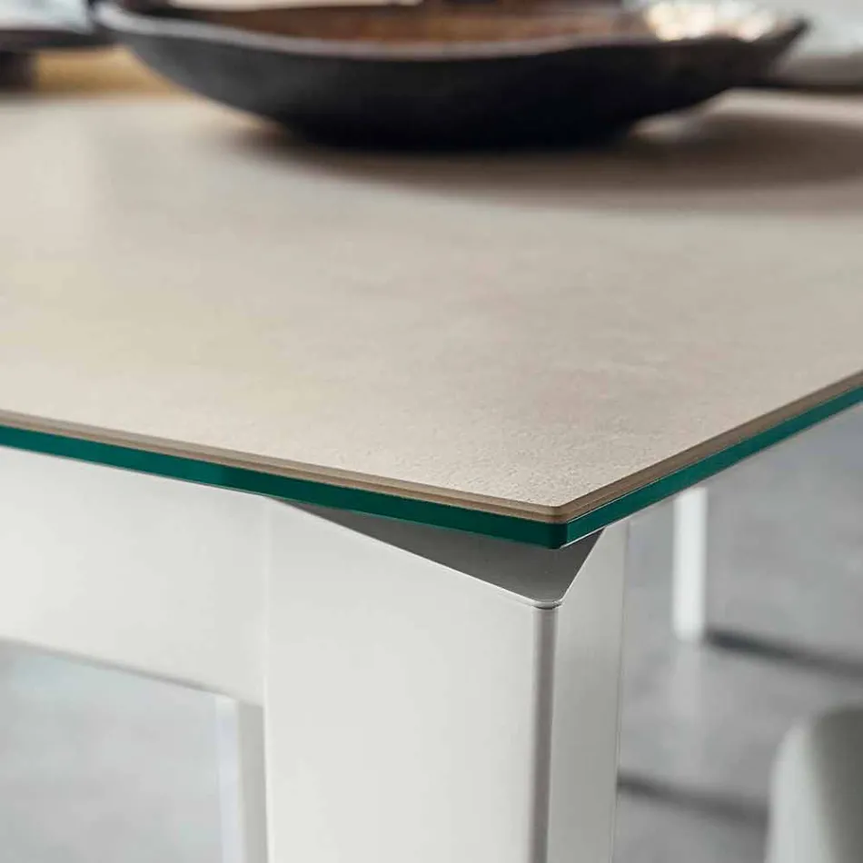 Eettafel in Laminam en gelakt metaal Made in Italy - Efisto Viadurini