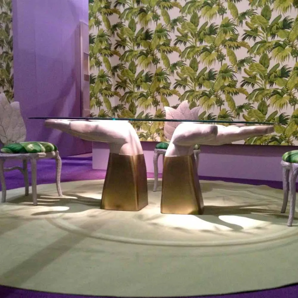 houten eettafel met glazen blad, gemaakt in Italië, Bartolo Viadurini