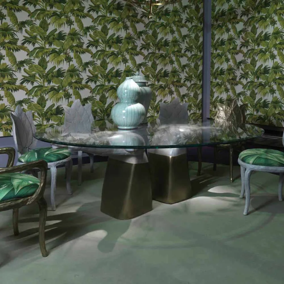 houten eettafel met glazen blad, gemaakt in Italië, Bartolo Viadurini