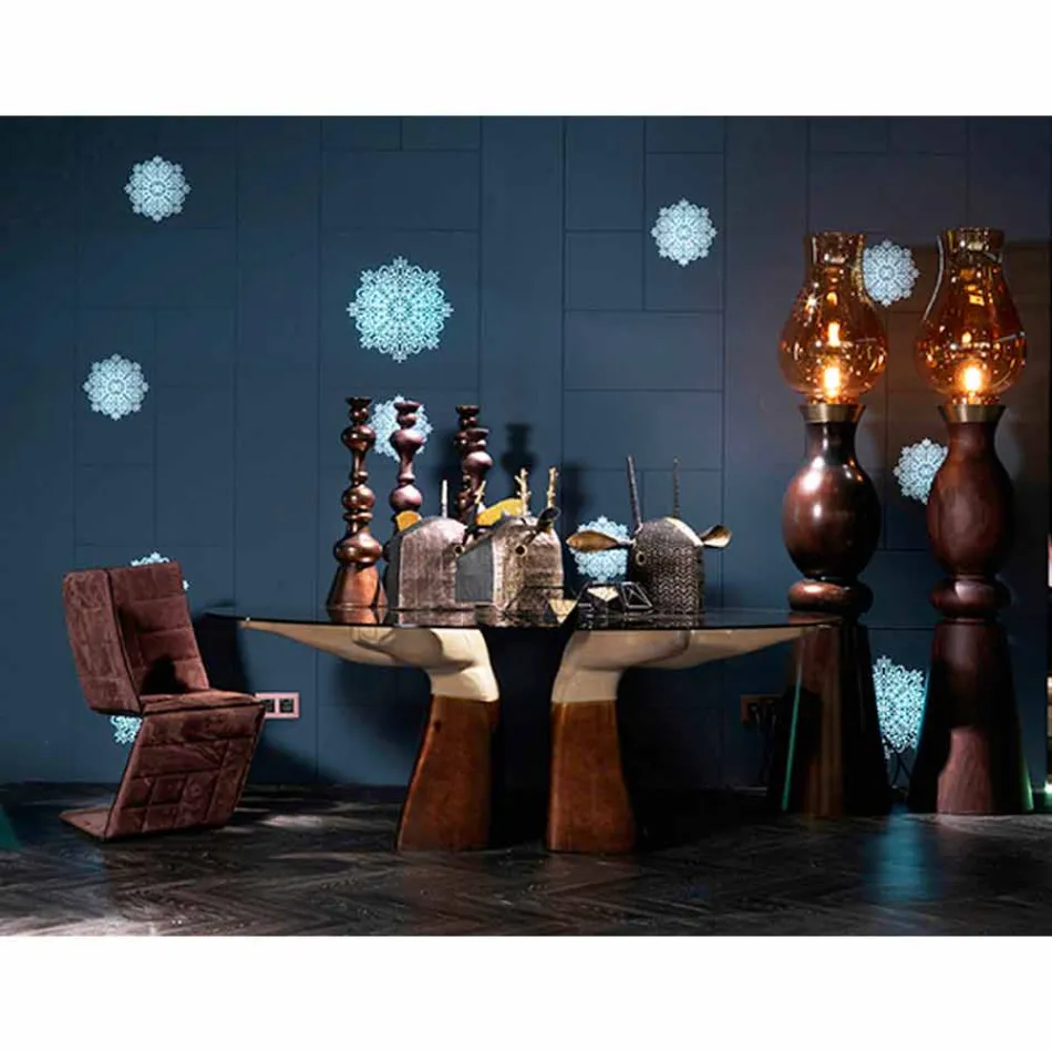 houten eettafel met glazen blad, gemaakt in Italië, Bartolo Viadurini