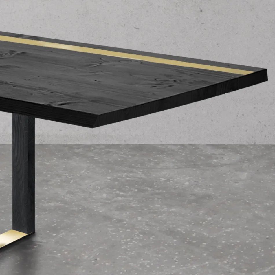 Eettafel in geknoopt eikenhout en metalen elementen Made in Italy - Giusy Viadurini