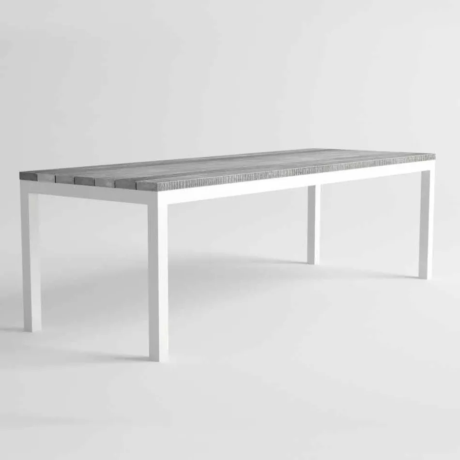 Modern Design Outdoor houten en aluminium eettafel - Ganges Viadurini