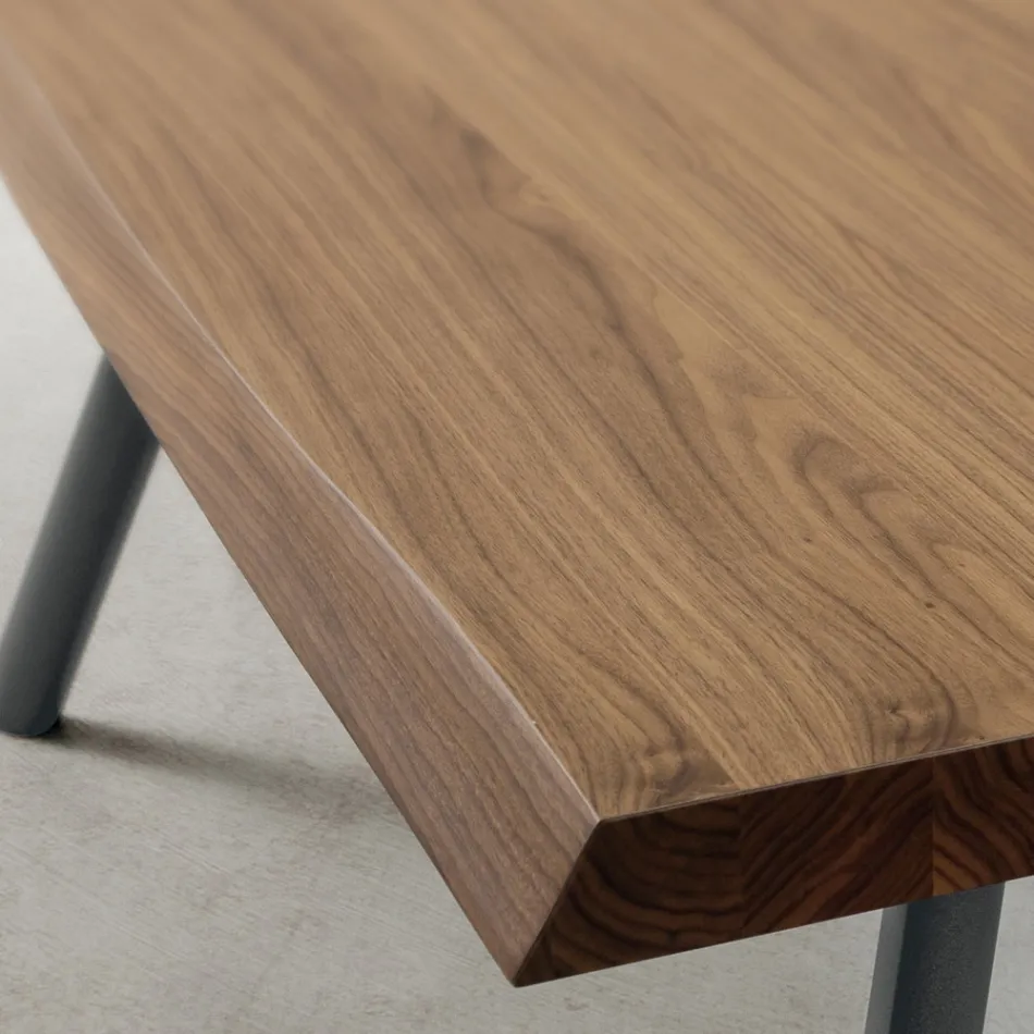 Eettafel van hout en aluminium, gemaakt in Italië, kostbaar - Lingotto Viadurini