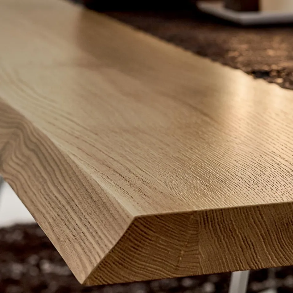 Eettafel van hout en aluminium, gemaakt in Italië, kostbaar - Lingotto Viadurini