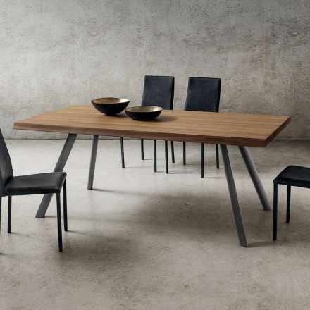 Eettafel van hout en aluminium, gemaakt in Italië, kostbaar - Lingotto Viadurini