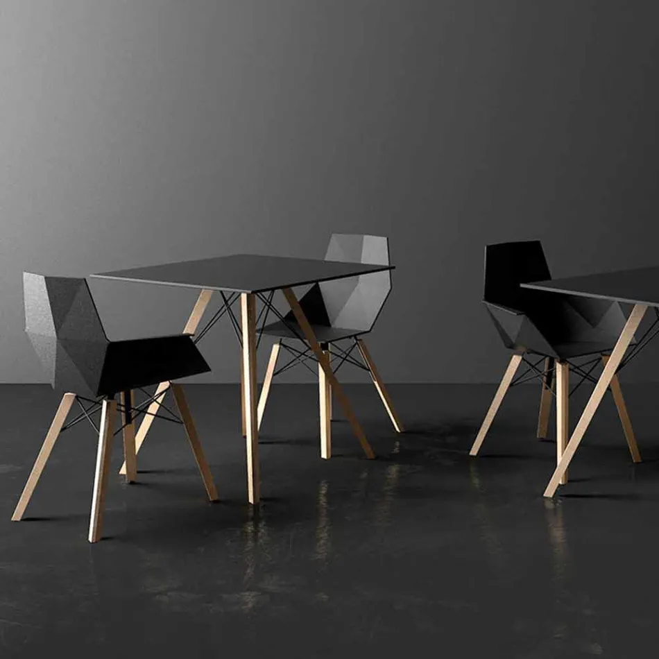 Vierkant design houten en HPL eettafel, 4 stuks - Faz Wood van Vondom Viadurini