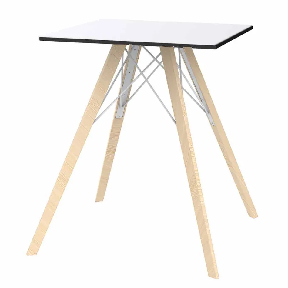Vierkant design houten en HPL eettafel, 4 stuks - Faz Wood van Vondom Viadurini