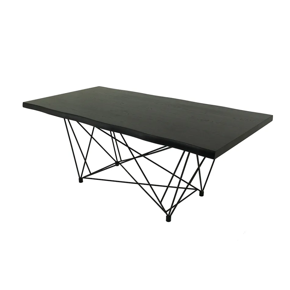 Eettafel van gefineerd hout en staal, gemaakt in Italië - Ezzellino Viadurini