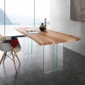 massief houten eettafel en glas Marlon