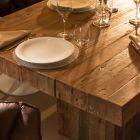 Eettafel van gerecycled tropisch hout met dubbel onderstel - glijbaan Viadurini