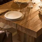 Eettafel van gerecycled tropisch hout met dubbel onderstel - glijbaan Viadurini