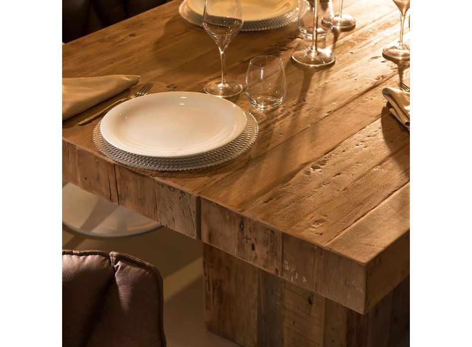 Eettafel van gerecycled tropisch hout met dubbel onderstel - glijbaan Viadurini
