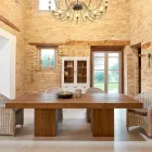 Eettafel van gerecycled tropisch hout met dubbel onderstel - glijbaan Viadurini