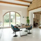 Eettafel van gerecycled tropisch hout en metalen poten - glijbaan Viadurini