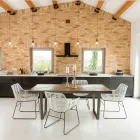 Eettafel van gerecycled tropisch hout en metalen poten - glijbaan Viadurini