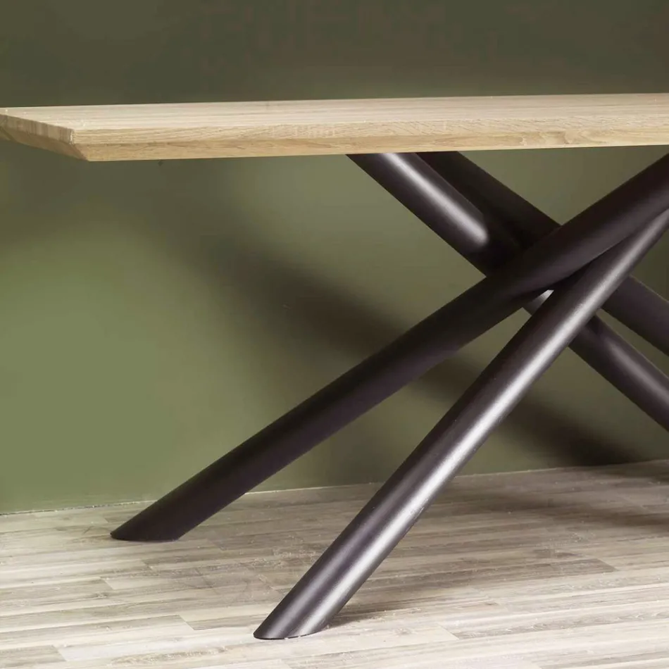 Eettafel in MDF houteffect en zwart metalen onderstel - Sunset Viadurini