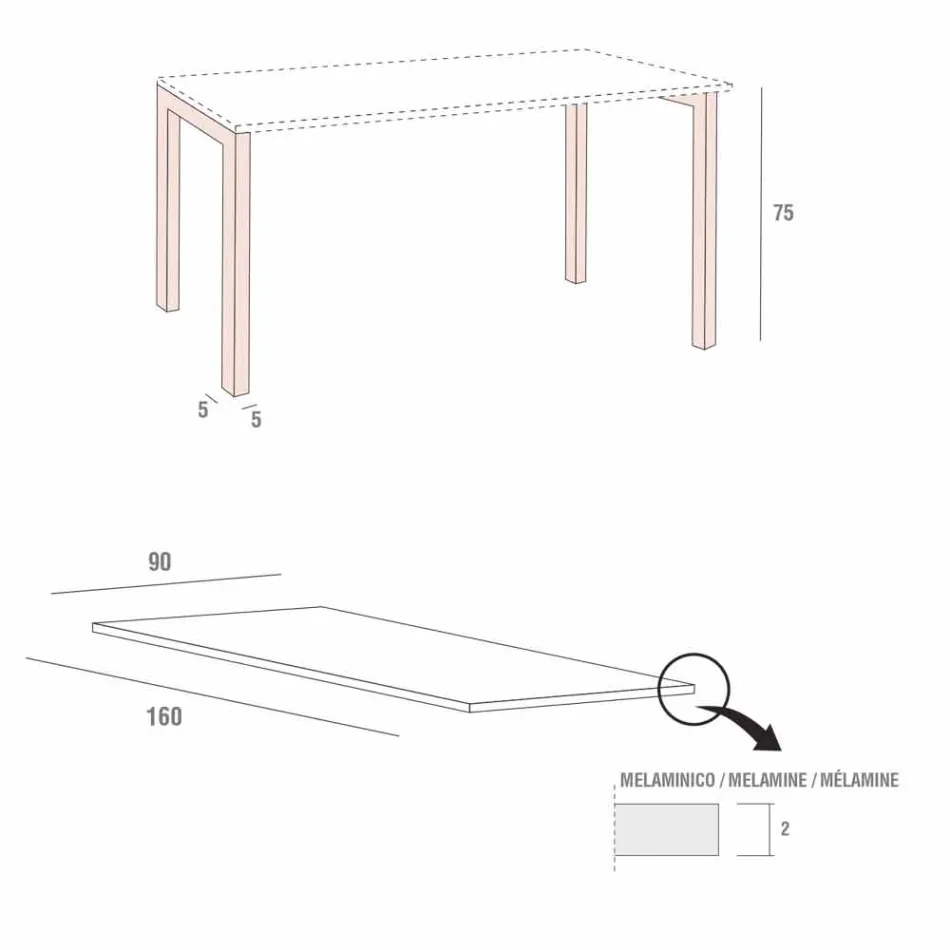 Eettafel in melamine en geverfd metaal Made in Italy - Remigio Viadurini