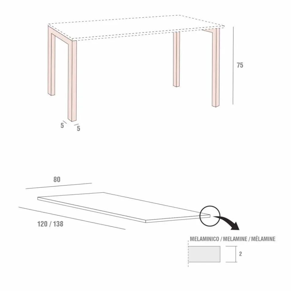 Eettafel in melamine en geverfd metaal Made in Italy - Remigio Viadurini