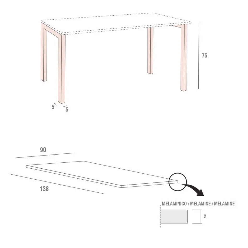 Eettafel in melamine en geverfd metaal Made in Italy - Remigio Viadurini