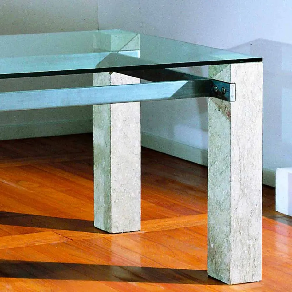 stenen eettafel en glas modern design EBEA Viadurini