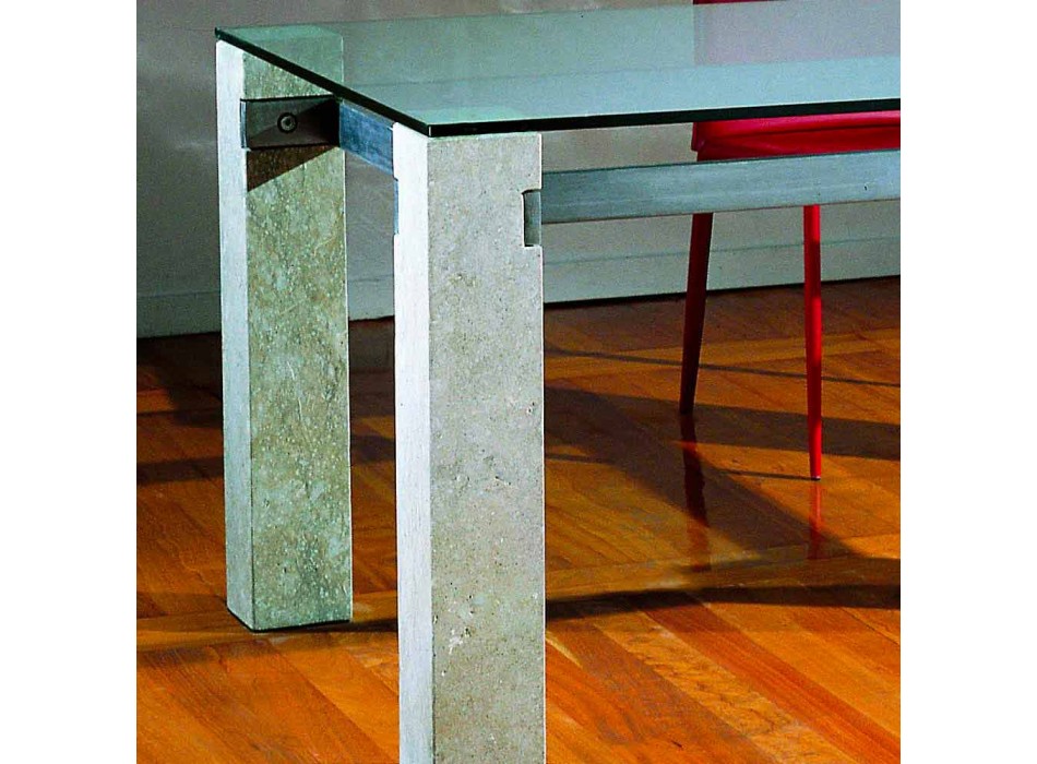 stenen eettafel en glas modern design EBEA Viadurini