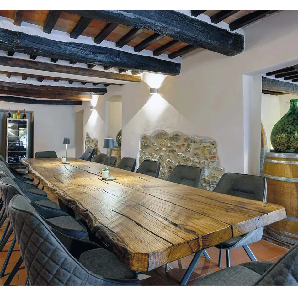 Eettafel in seculier eikenhout en metaal gemaakt in Italië - Dite, uniek stuk Viadurini