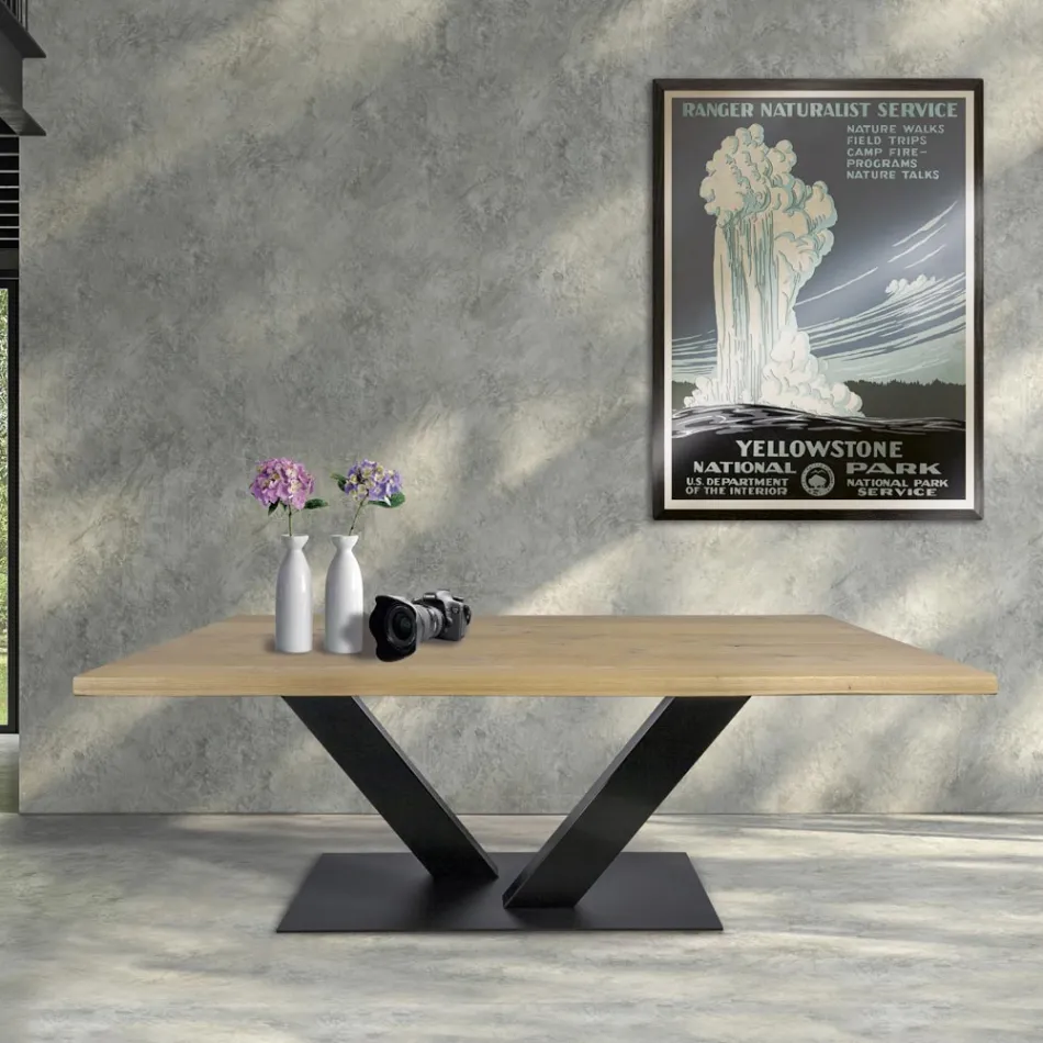 Eettafel in Masellato geplateerd eikenhout en metaal Made in Italy - Riad Viadurini