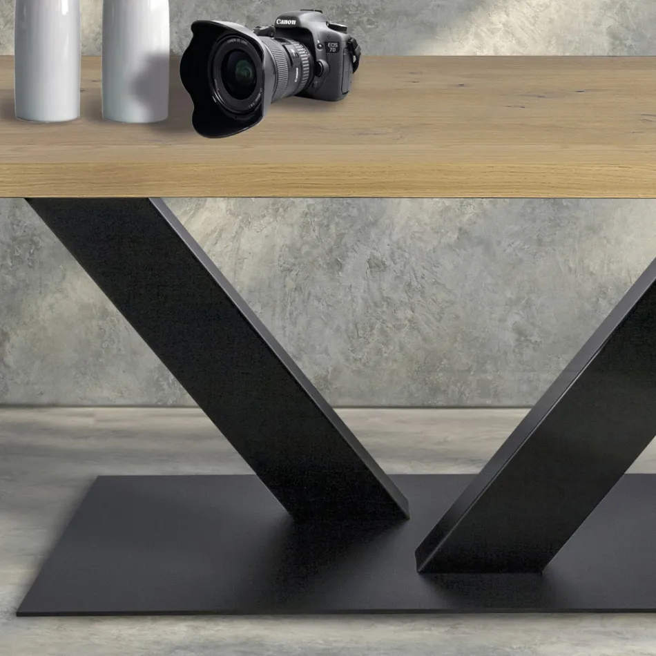 Eettafel in Masellato geplateerd eikenhout en metaal Made in Italy - Riad Viadurini