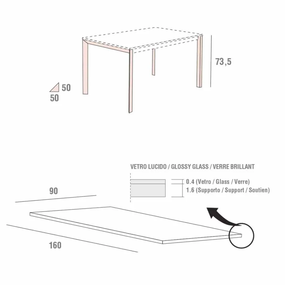 Eettafel in wit glas en geverfd metaal Made in Italy - Broche Viadurini
