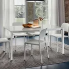 Eettafel in wit glas en geverfd metaal Made in Italy - Broche Viadurini