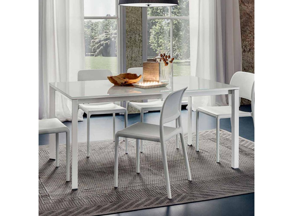 Eettafel in wit glas en geverfd metaal Made in Italy - Broche Viadurini