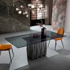 Eettafel in glas en massief hout gemaakt in Italië, Egisto Viadurini