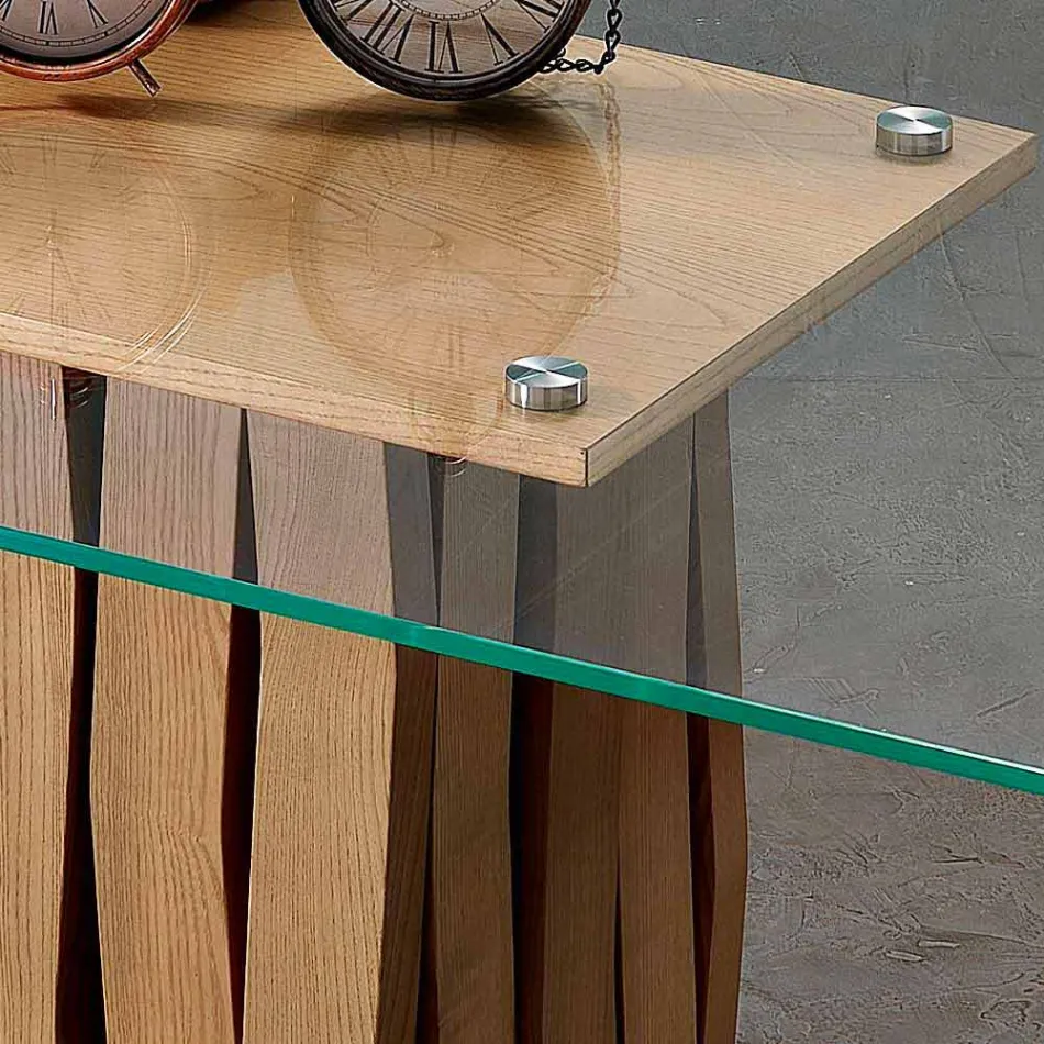 Eettafel in glas en massief hout gemaakt in Italië, Egisto Viadurini