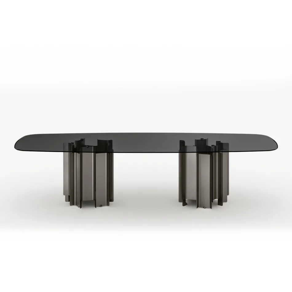Moderne eettafel van glas en metaal, gemaakt in Italië - Duna Viadurini