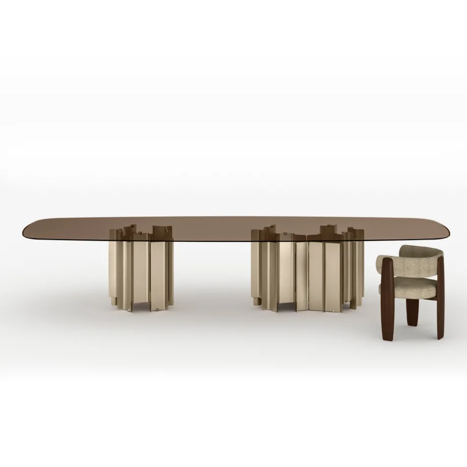 Moderne eettafel van glas en metaal, gemaakt in Italië - Duna Viadurini