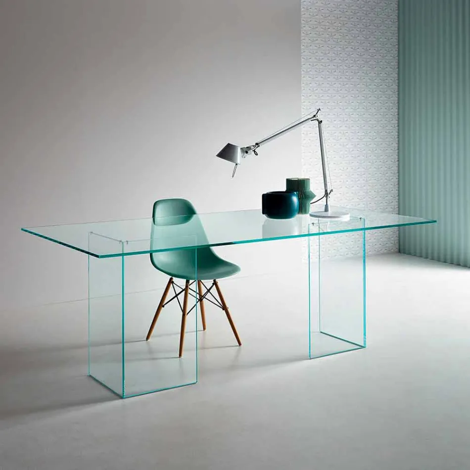 Design eettafel in extra helder glas 8 afmetingen - Pollinare Viadurini