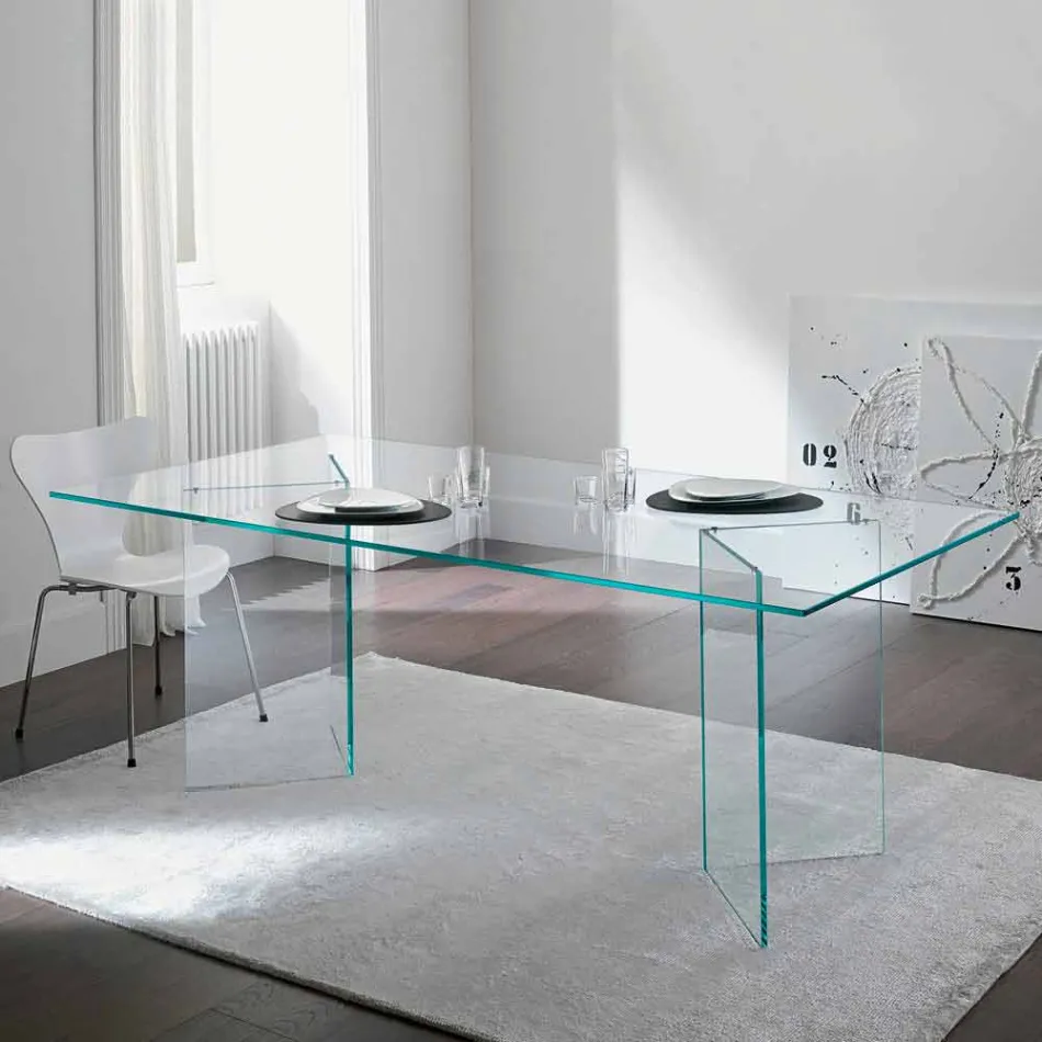 Design eettafel in extra helder glas 8 afmetingen - Pollinare Viadurini