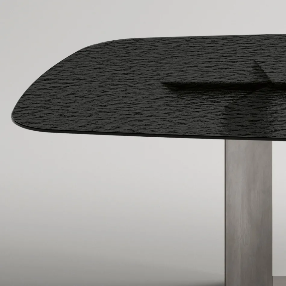 Design eettafel van Made in Italy, gemaakt van gefuseerd glas in brons of rookkleur - Moro Viadurini