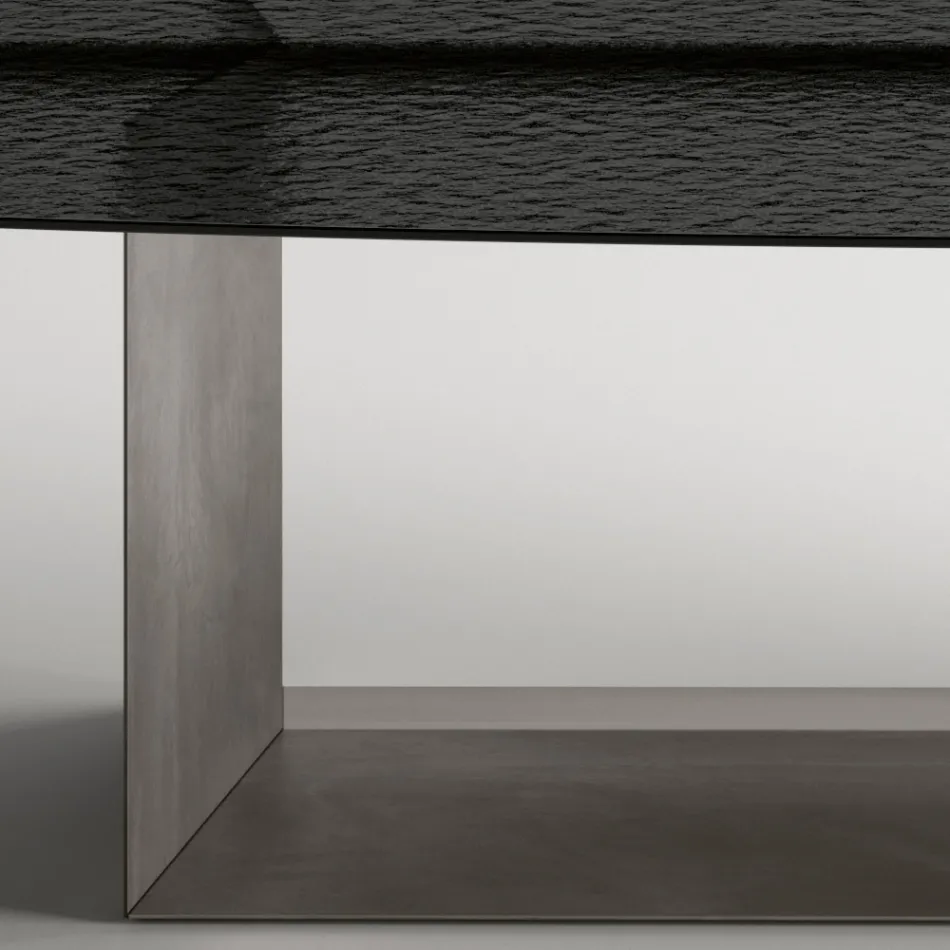 Design eettafel van Made in Italy, gemaakt van gefuseerd glas in brons of rookkleur - Moro Viadurini